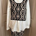 Say What? Say What? two piece sweater skirt & top/vest set cream & black print. Size L. Photo 0