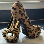 JustFab  Browns & Black Leopard Animal Print Pep Toe Bow Stiletto Heels Sz 10. Photo 0