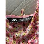 ZARA  TEXTURED WEAVE FLORAL‎ SEMI SHEER DRESS V-Neck Ruffled Pink/Red SIZE S NEW Photo 3