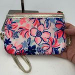 Lilly Pulitzer Wristlet Pouch Coin Purse Tropical Floral Gold Trim Key Ring Photo 4