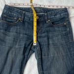 EXPRESS Low Rise Flare Jeans Medium Wash Distressed Denim Size 4 Stretchy Blue Photo 4