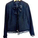 Perry Ellis  women's black silver tweed boucle jacket sheer bow & trim size 8 Photo 0