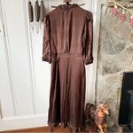 Jigsaw Silk Satin Ruffle Shirt Brown Midi Dress Size 4 Photo 8