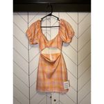 ASOS  Design Women’s 6 Pink Orange Plaid Cut Out Puff Sleeve Zipper Mini Dress Photo 2