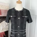Misook Bold Plaid Tweed Knit Sheath Dress Short Sleeve Stretch Black White Sz S Photo 2