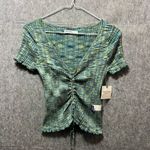 Arizona Jeans Arizona Jean Co Ruched Front V-Neck Ribbed Top Juniors Large Crop Fitted Blue Photo 7