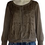 Chico's  Women's Cardigan Sweater Size 1 Taupe Camel color Embellished Beaded Photo 1
