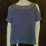 Lilly Pulitzer Navy Blue Cold Shoulder Gold Stud Neckline Blouse (XS) Photo 3