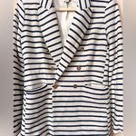 Joie  Anthropologie Nautical Stripped Blazer Jacket Navy and Cream Gold Buttons Photo 3