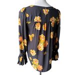 Loft NWT, Pleated Blouse Gray Ochre Peony Cuff Ruffle Pirate Top, Sz XXS Photo 7