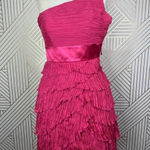 Pronovias Strawberry Pink One Shoulder Ruffle‎ Cocktail Dress Size US 2 Photo 2