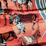 Vintage classic EQUESTRIAN horses PRINT ORANGE SQUAR SILKy SCARF 35/35 Multiple Photo 9
