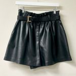 ZARA NWT Faux Leather Elastic Waist Belted Paperbag Short Black Women's Size M Photo 0