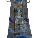 Calvin Klein  100% Silk Blue Tan Abstract Watercolor Sleeveless Pleated Dress 2 Photo 0