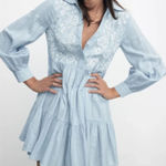 ZARA  Embroidered Shirt Mini‎ Dress Light Blue Small Photo 0