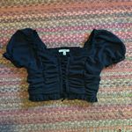 Papaya SEXY BLACK RUCHED LACE UP CAP SLEEVE CROP TOP Photo 0