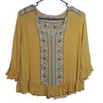 Rose & Thyme  Yellow Floral Boho Peasant 3/4 Sleeve Women's Top Size M Photo 0