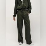 ZARA NWT Wide Leg Relaxed Capsule Boho Drawstring High Rise Pants Olive Green XL Photo 5