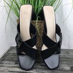 H by Halston Halston Women's Black Square Toe Vegan Leather Buckle Block Heel Sandal 9 Photo 7