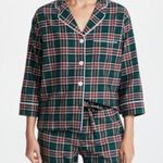 Sleepy Jones Marina Flannel Pajama Top Women’s Size XS Plaid Cotton 3/4 Sleeve Green Photo 0
