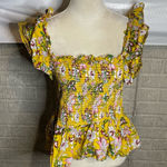 Jennifer And Grace Yellow Ruffle Sleeves Floral Smocked Peplum Top Size Large Yellow Photo 0