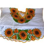 White Mexican Embroidered Dress with Sunflowers & Belt – Handmade Size undefined Photo 5