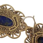 Frame Barse Thai Oval Drop Dangle Earrings Lapis Lazuli Bronze  & Hook Marked 925 Photo 3