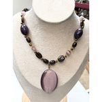 Purple & Brown Beaded Necklace With Large Glass Center Pendant Photo 1