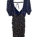 Free People  X REVOLVE Tessa Mini Dress Black Blue Ditsy Floral Ruched Lined M Photo 2