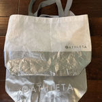 Athleta 2  Large Shopping Reusable Tote Bag White Silver Metallic Grey Photo 0
