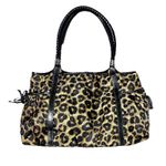 Brighton Leopard Print Satchel Tote Bag Black Patent Trim Woven Handles Filigree Photo 1