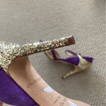 Kate Spade Corinne Carla Glitter Gold Purple High Heel Peep Toe Shoes Like New Photo 10