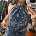 Fashion Magazine Y2k vintage Denim Halter top Blue paisley open back Photo 1