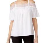 Avenue White Lace Trim Flowy Shoulder Top Photo 0