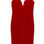 Bardot Midi Dress Red Strappy Tailored Boned Fit Bodycon Ruffle Hem Womens 6 Photo 0