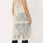 Cream Lace Long Vest embroidery faux design duster kimono Photo 1