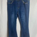 Bamboo  Women’s Bootcut Jeans Size 13 Dark Wash Embroidered Pockets Raw He Photo 0