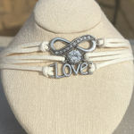 Vintage Y2K Chunky White Silver Tone Rhinestone Infinity Heart Cuff Bracelet 90s White Photo 0