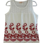 Miss Cocoa Embroidered Tank Top White Red Floral Eyelet Viscose Boho G S‎ READ Photo 0