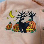 Vintage Halloween Embroidered Button Up Black Cat Pumpkin Moon Spooky‎ Sz Medium Orange Photo 7