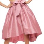 Haute Monde M/L hi low a-line midi pink shine skirt w bow fit n flare Photo 0