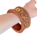 Paisley Ribbon Wooden Bangle Boho Bracelet Orange Photo 5