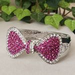 Silver with Pink and Clear CZ Bow Clamper Hinge Bling Bracelet Photo 0