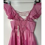 For Love & Lemons  Lala Lace Up Mini Dress Pink Taffeta Small NWT Heart Detail Photo 8