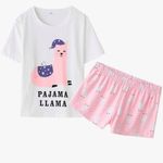 Women Short Sleeve Tee & Shorts Pajama Set Cute Alpaca Llama Sleepwear Small Multi Photo 0
