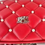 Badgley Mischka Red Diamond Quilted Camera Crossbody Bag with Pearls NWT Photo 2