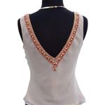 Cache  Beige Plunging Double V Neck Silk Bead Embellished Top Lined $128 NWT New Photo 9