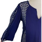 Solitaire swim beach cover-up tunic small navy open crochet sides & sleeves Photo 3
