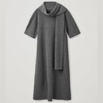COS NWT Grey Wool Blend Dress with Attached Scarf, Size L Photo 1