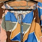 Blu Pepper  Multicolor Abstract Print Crop Top Long Sleeve‎ Peasant Blouse Size M Photo 1